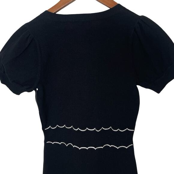 West Bridge Apparel Black Embroidered Knit Puff Sleeve Dress Prototype Sample M - Picture 5 of 8